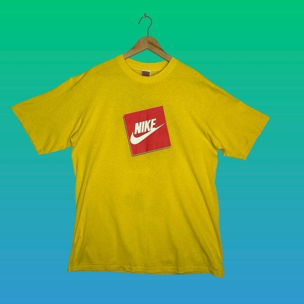 NIKE Vintage 80’s 90’s Bright Yellow Short Just Do It Short Sleeve Tee Size XLT